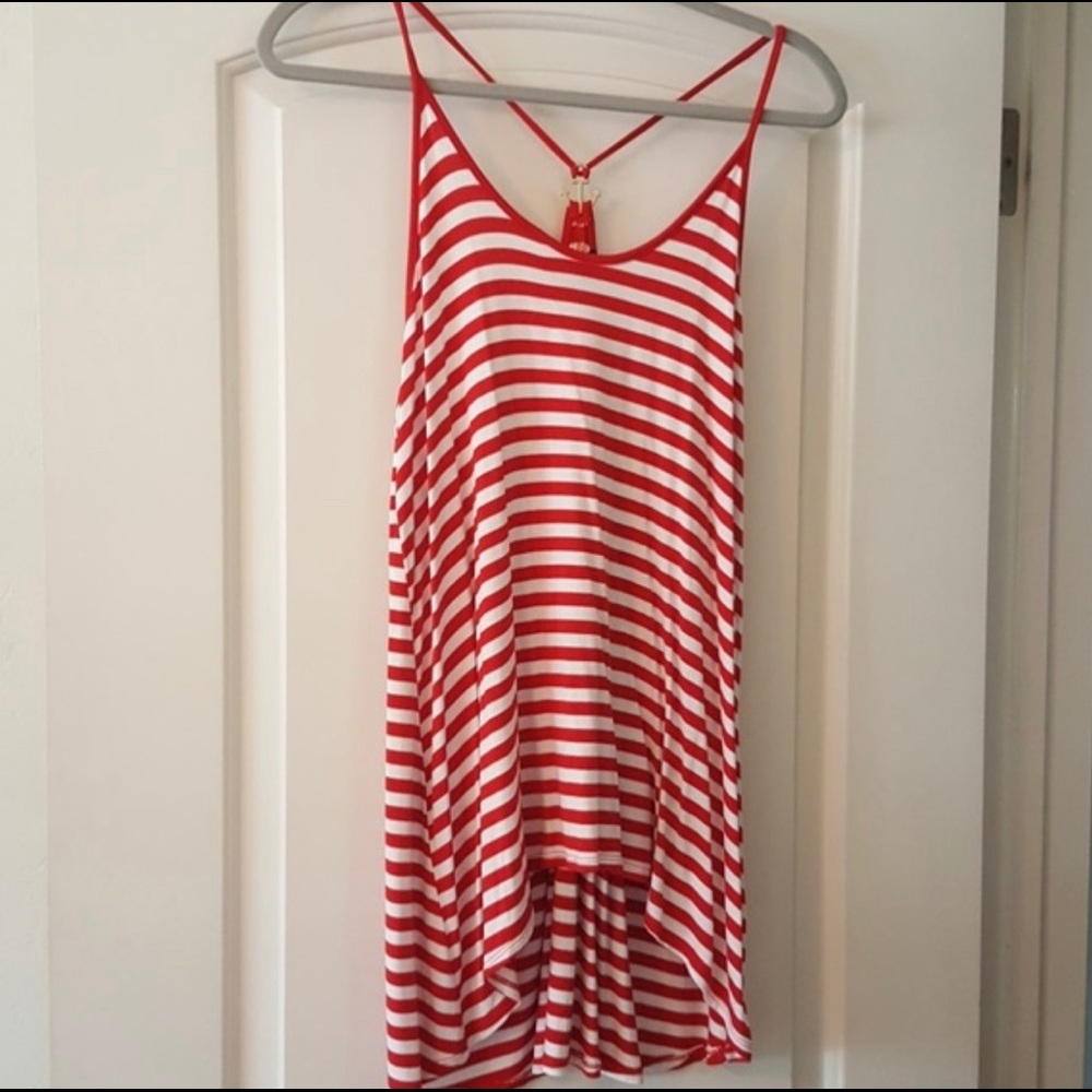 Cable and gauge hi-low striped halter top